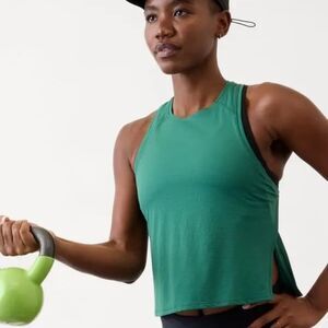 ATHLETA Green Grid Knit Tank Athleisure Yoga Pilates Fitness | 📐XS